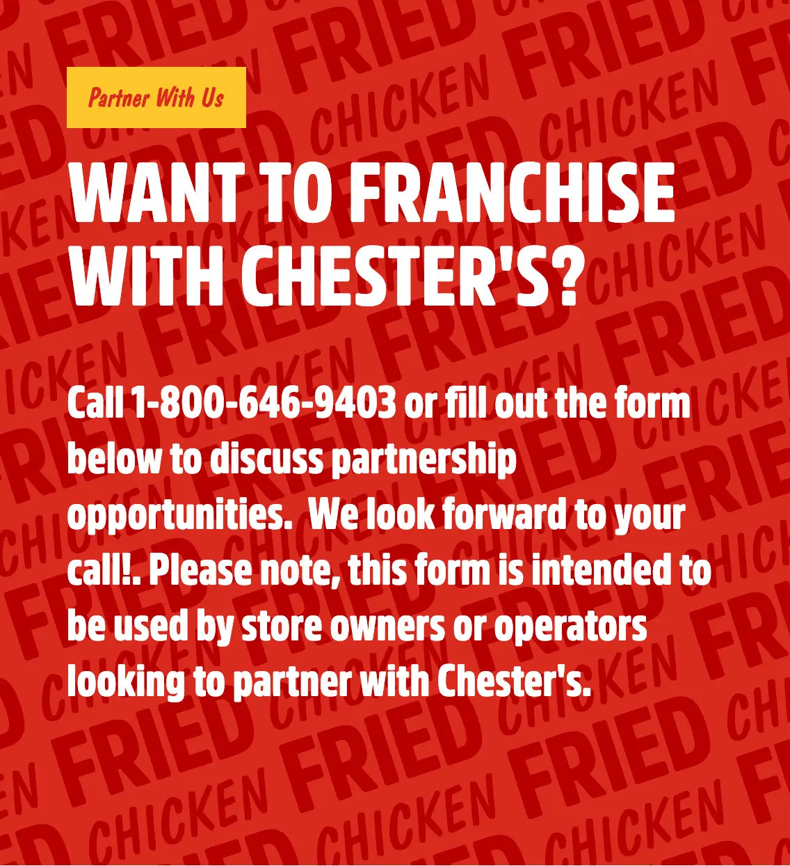 Franchise opportunity advertisement for Chester's